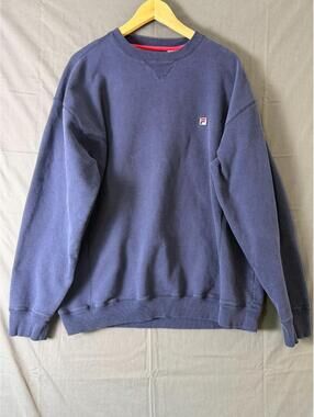 Fila Men’s XL Crewneck Sweatshirt Navy Blue Fleece Pullover Embroidered Logo